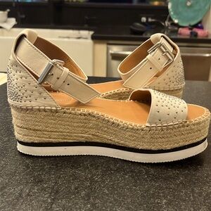 See By Chloe women’s ankle wrap platform espadrilles, size 38, US7.5/8